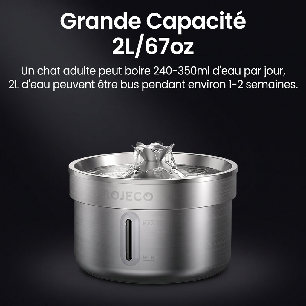 Fontaine à eau automatique en acier inoxydable pour animaux de compagnie, 2 L