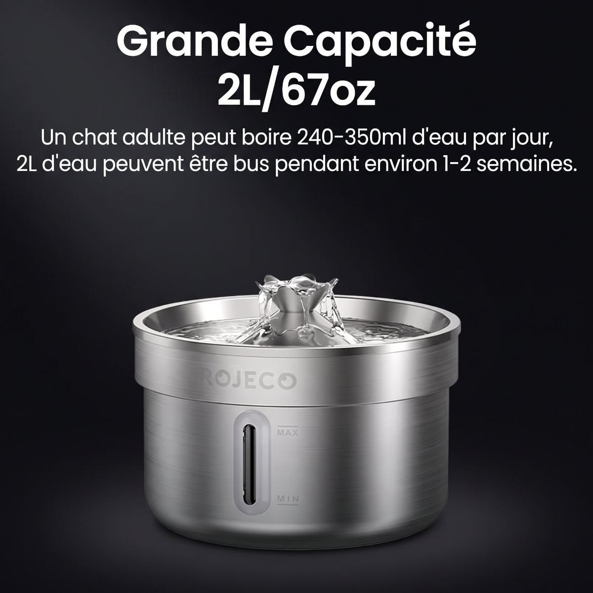 Fontaine à eau automatique en acier inoxydable pour animaux de compagnie, 2 L