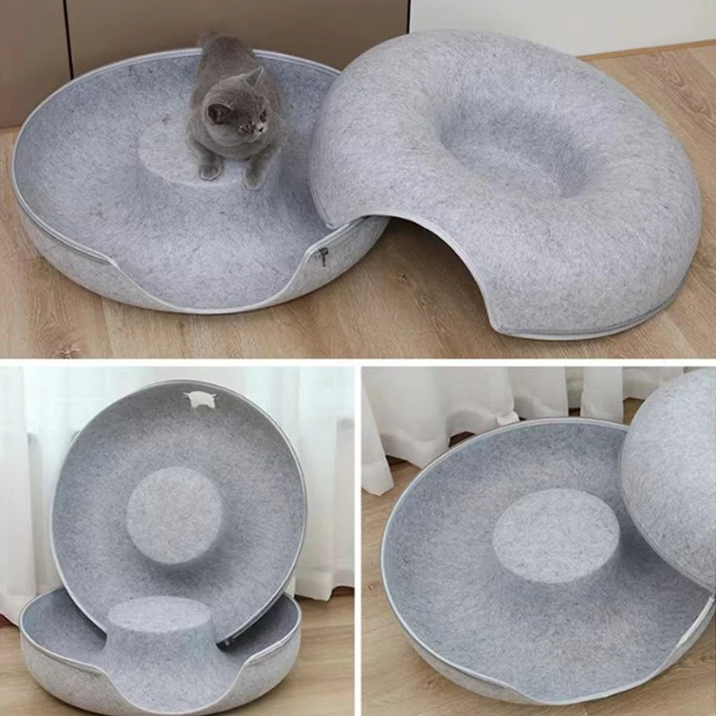 Lit pour chat en forme de donut avec tunnel interactif