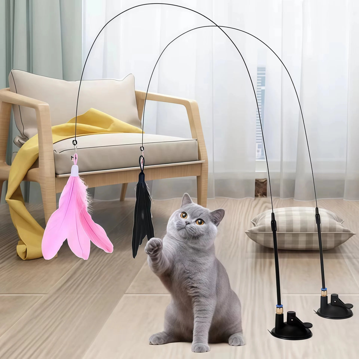 Baguette plume arc-en-ciel pour chat