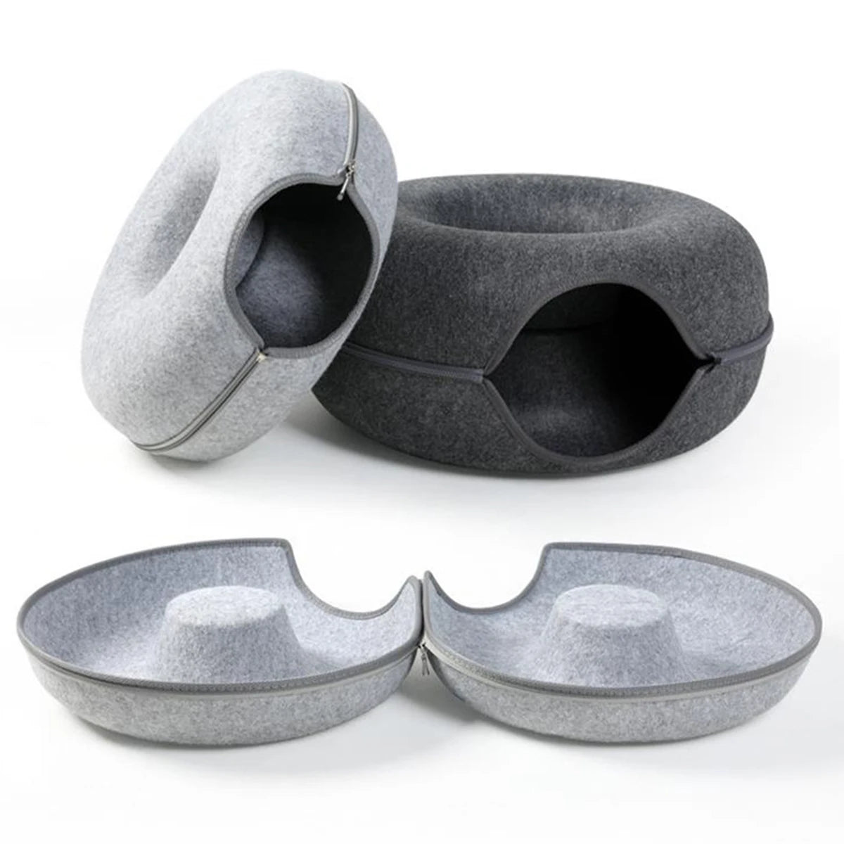 Lit pour chat en forme de donut avec tunnel interactif