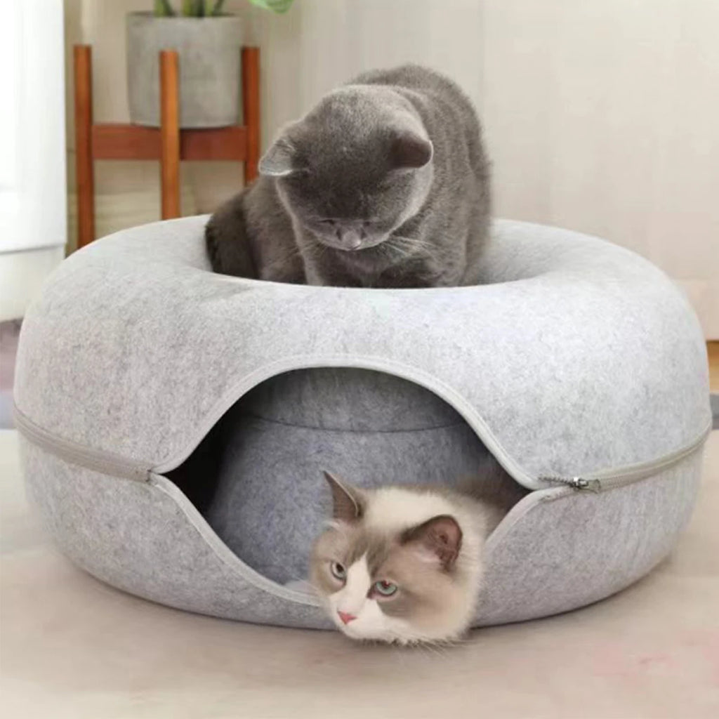 Lit pour chat en forme de donut avec tunnel interactif