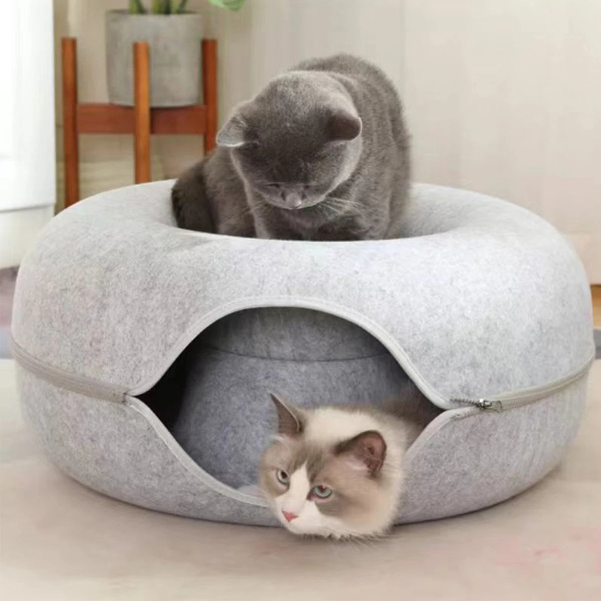 Lit pour chat en forme de donut avec tunnel interactif