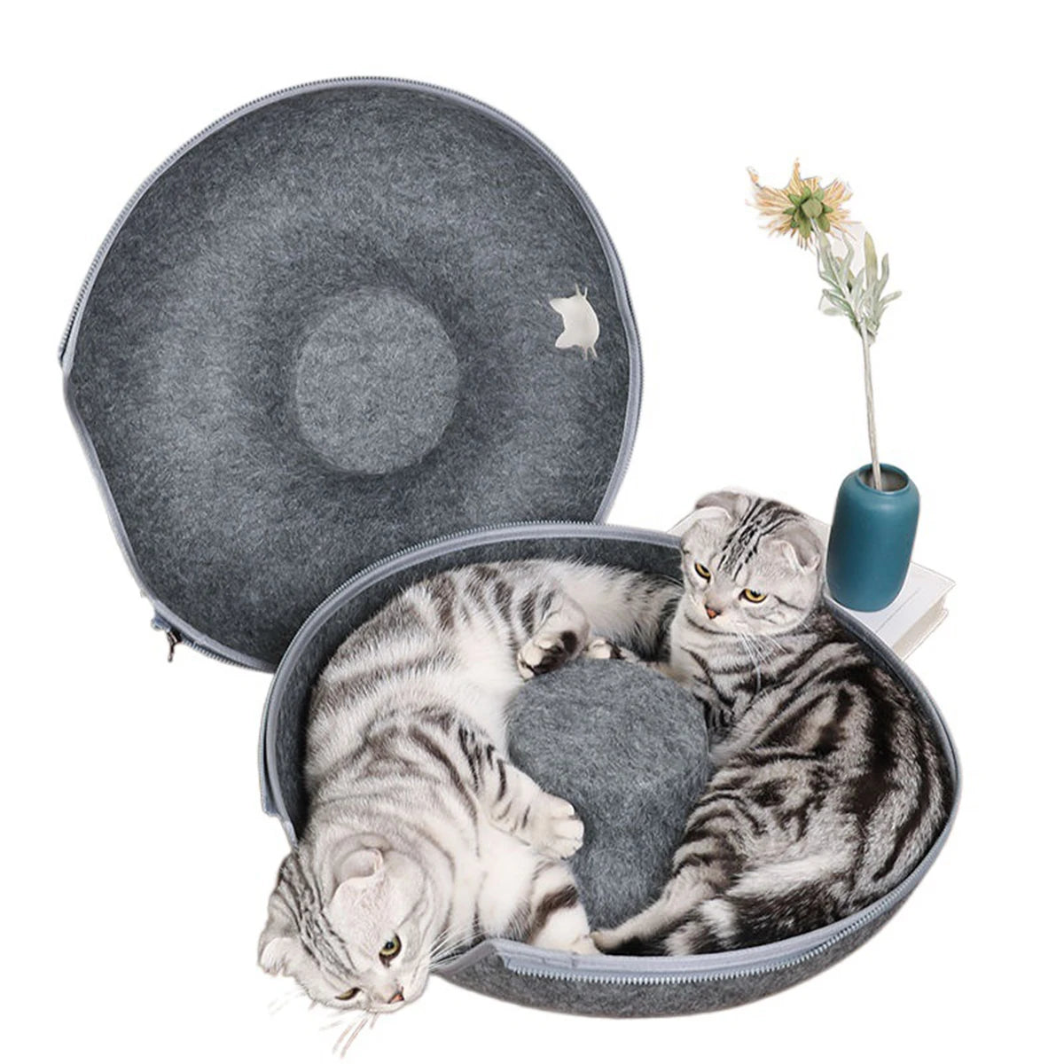 Lit pour chat en forme de donut avec tunnel interactif