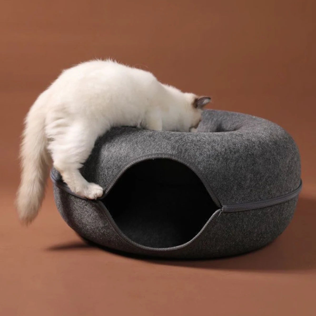 Lit pour chat en forme de donut avec tunnel interactif