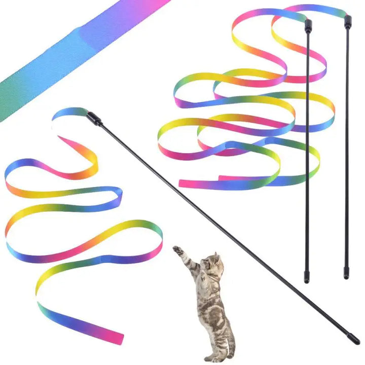 Baguette plume arc-en-ciel pour chat