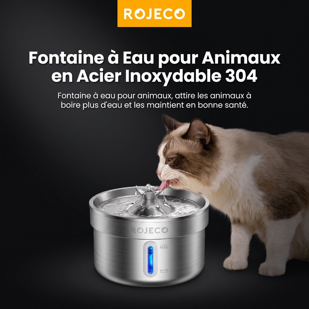 Fontaine à eau automatique en acier inoxydable pour animaux de compagnie, 2 L