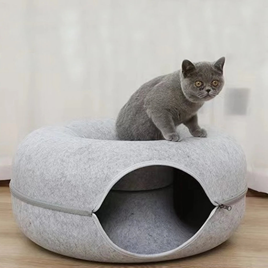 Lit pour chat en forme de donut avec tunnel interactif