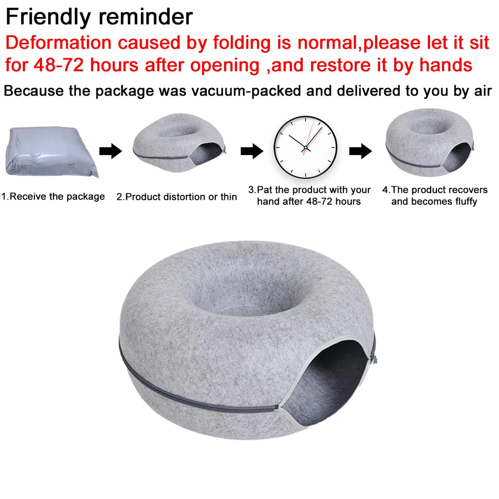 Lit pour chat en forme de donut avec tunnel interactif