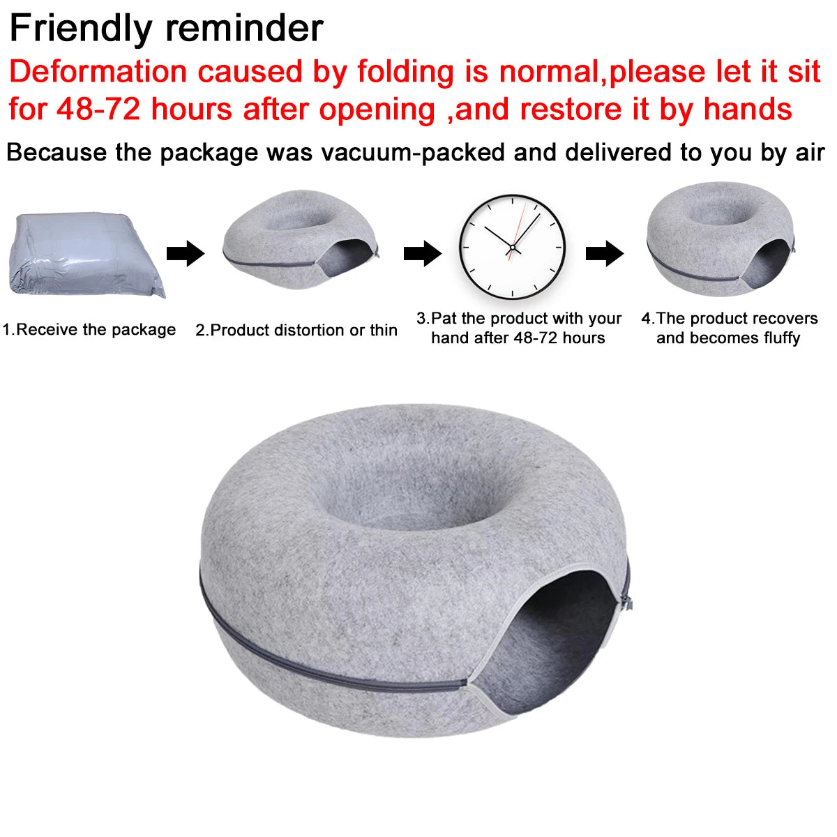 Lit pour chat en forme de donut avec tunnel interactif