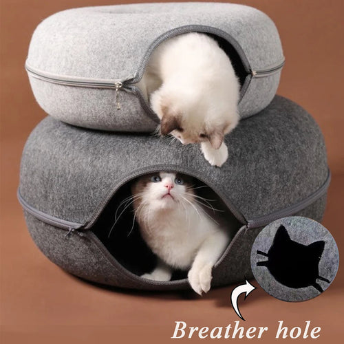 Lit pour chat en forme de donut avec tunnel interactif