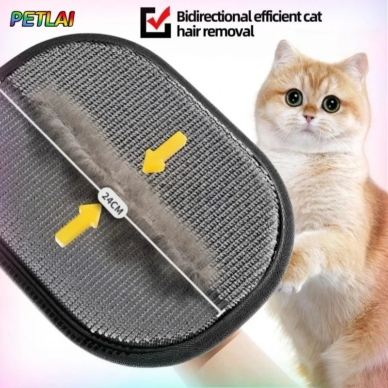 Pet hair removal tool with a cat on a white background