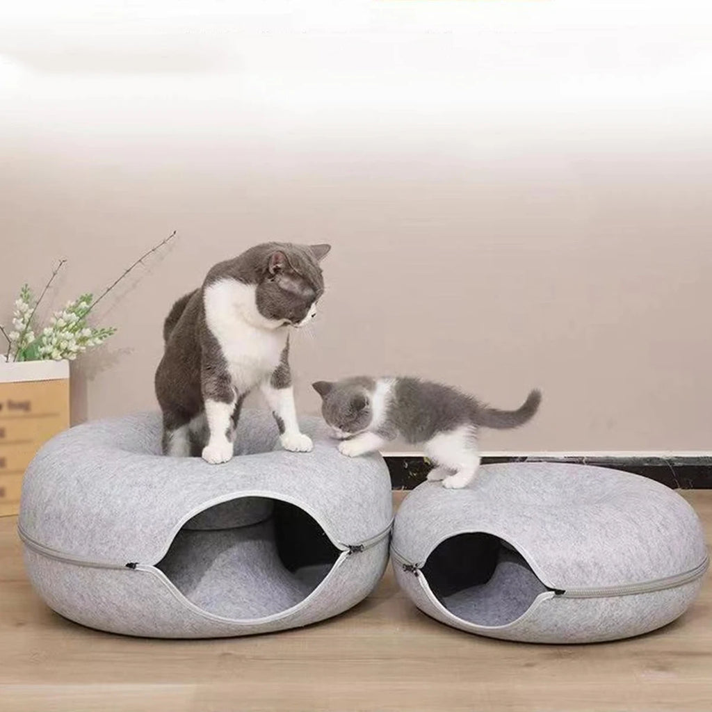 Lit pour chat en forme de donut avec tunnel interactif